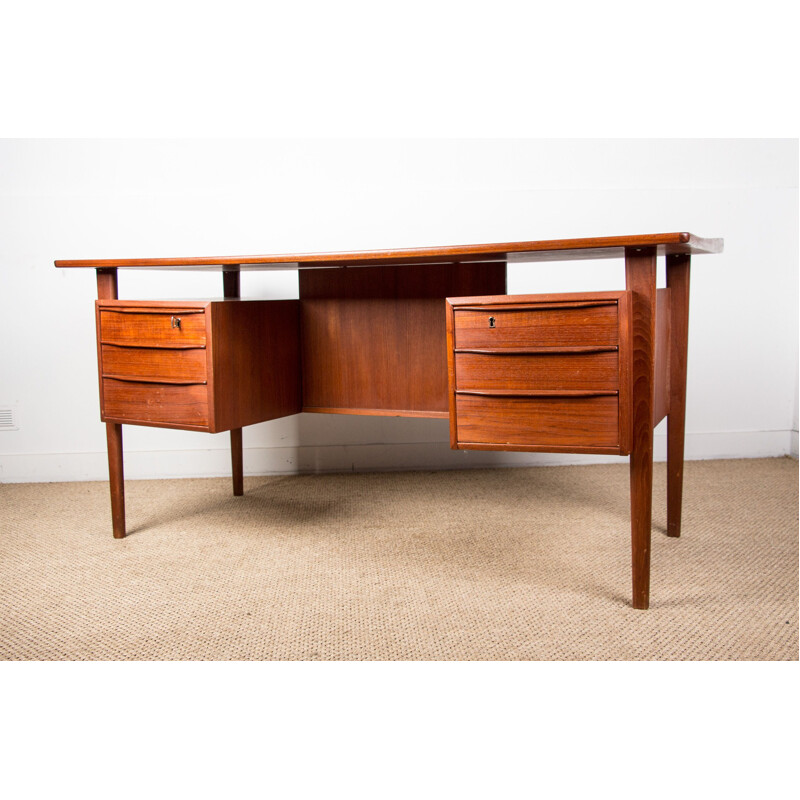 Grand bureau de Direction vintage double face, en Teck Peter Lovig Nielsen Danois 1960