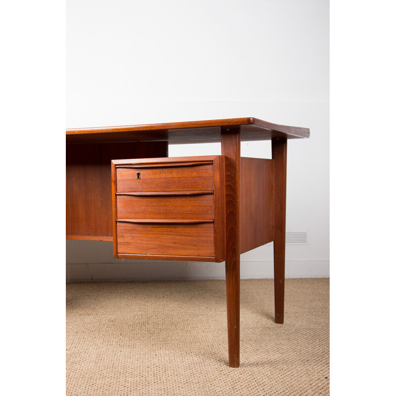 Grand bureau de Direction vintage double face, en Teck Peter Lovig Nielsen Danois 1960