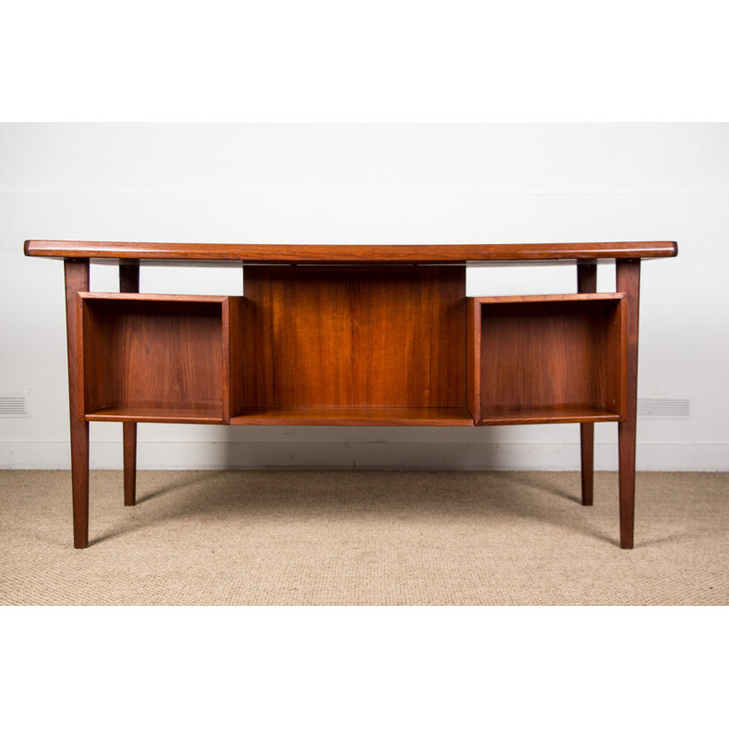 Grand bureau de Direction vintage double face, en Teck Peter Lovig Nielsen Danois 1960