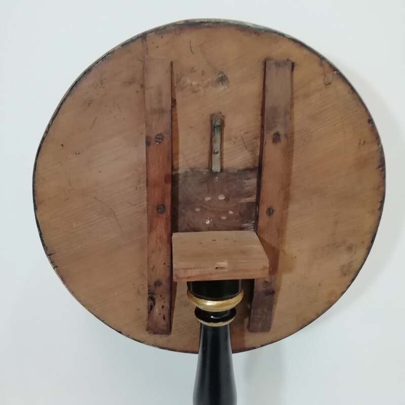 Vintage Round polychrome wood side table. 1950