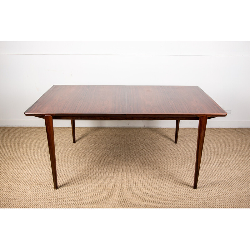 Grande table extensible vintage en Palissandre de Rio par Henry Rosengren Hansen pour Brande Mobelindustri Danoise 1960
