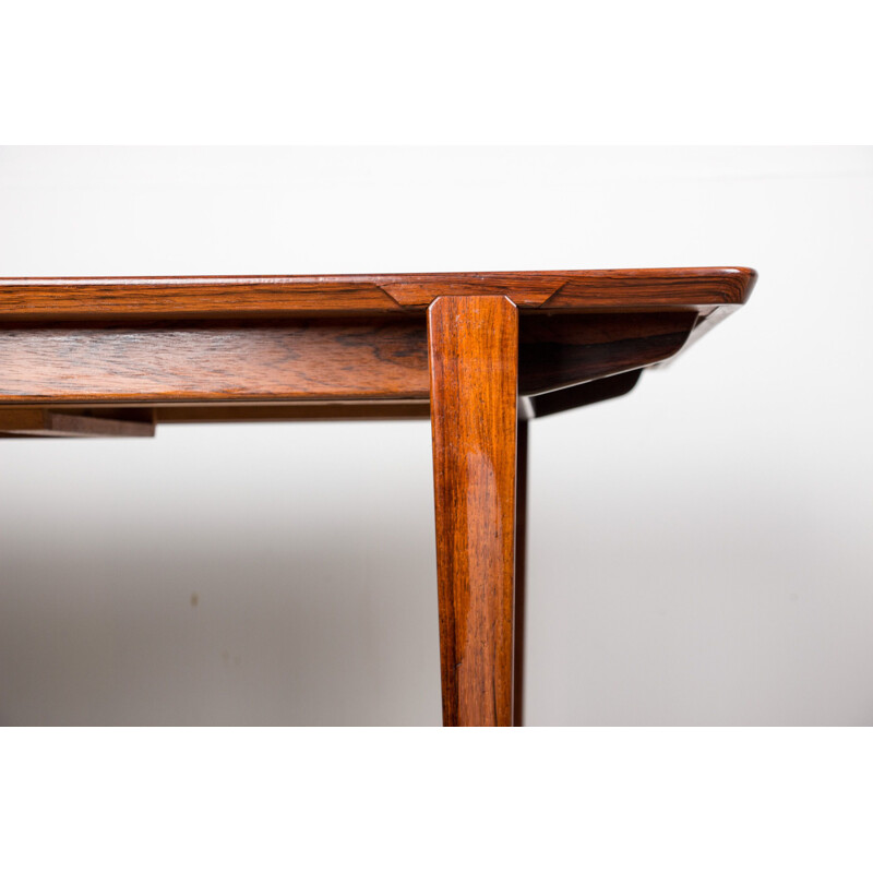 Grande table extensible vintage en Palissandre de Rio par Henry Rosengren Hansen pour Brande Mobelindustri Danoise 1960