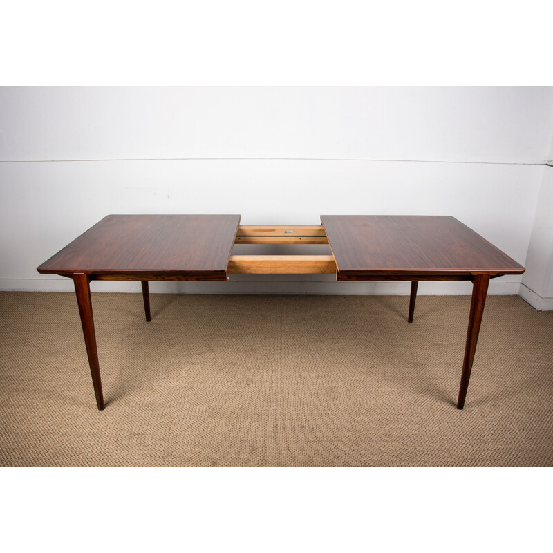 Grande table extensible vintage en Palissandre de Rio par Henry Rosengren Hansen pour Brande Mobelindustri Danoise 1960