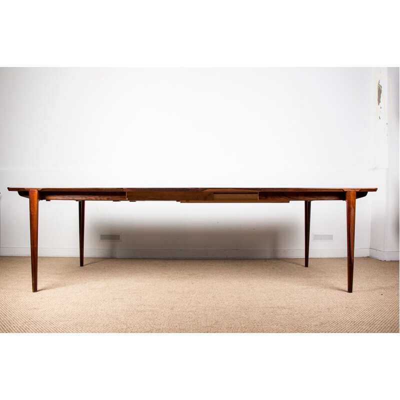 Grande table extensible vintage en Palissandre de Rio par Henry Rosengren Hansen pour Brande Mobelindustri Danoise 1960