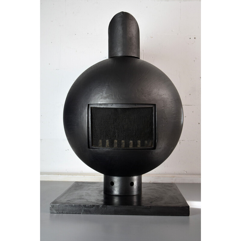 Mid-Century Brutalist Spherical Wrought Iron Fireplace