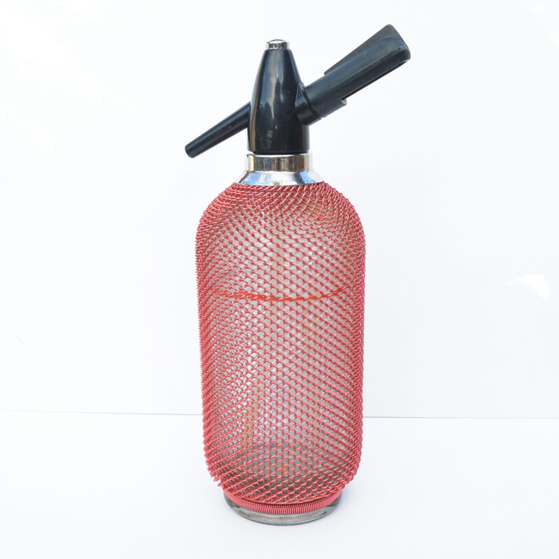 Vintage Merkuria siphon in a red steel braid, Czechoslovakia, 1970