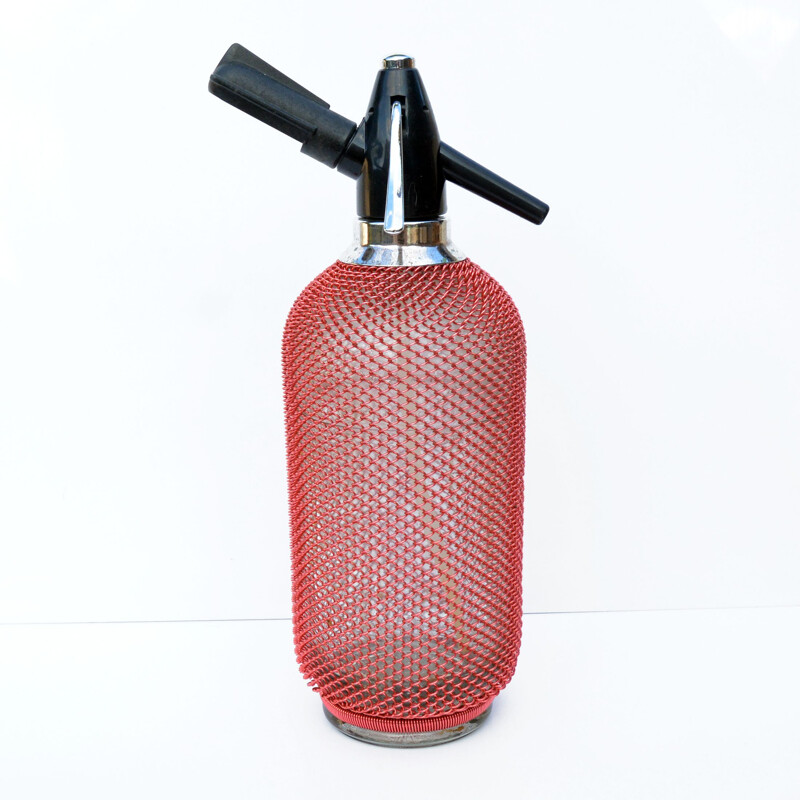 Vintage Merkuria siphon in a red steel braid, Czechoslovakia, 1970