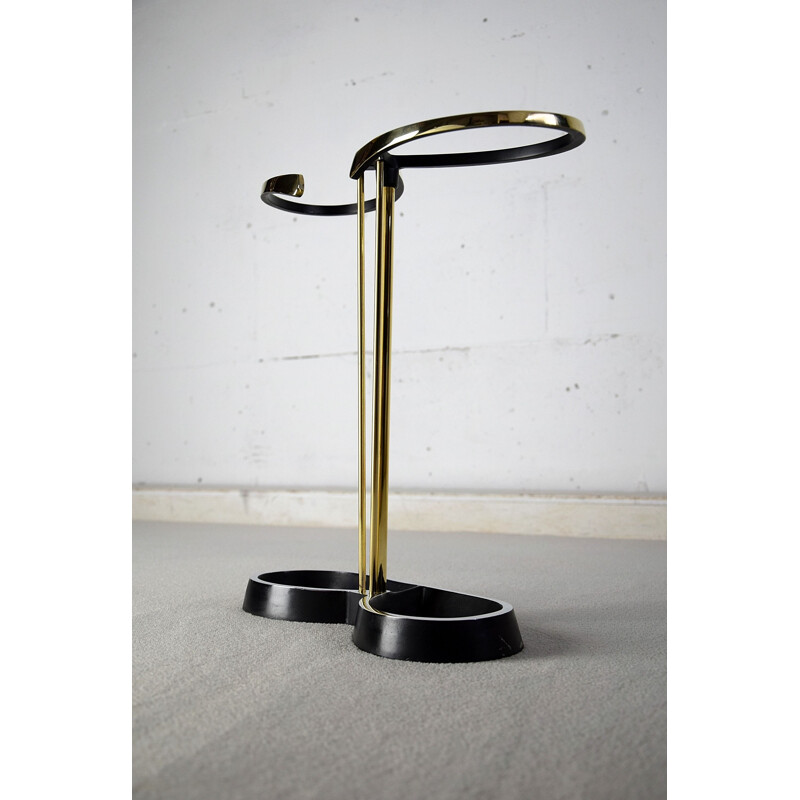 Mid-Century Brass and Black Umbrella Stand