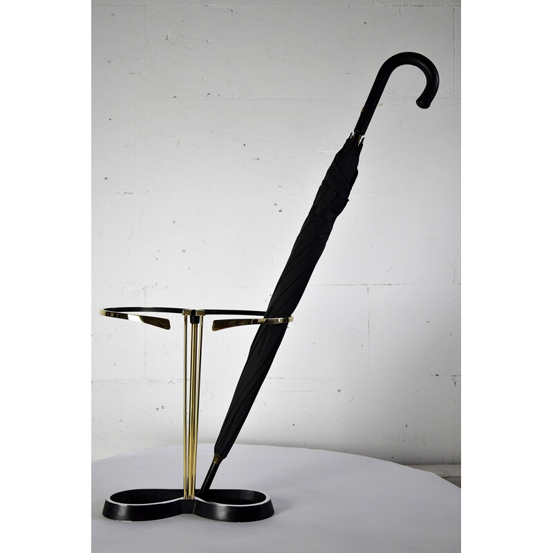 Mid-Century Brass and Black Umbrella Stand