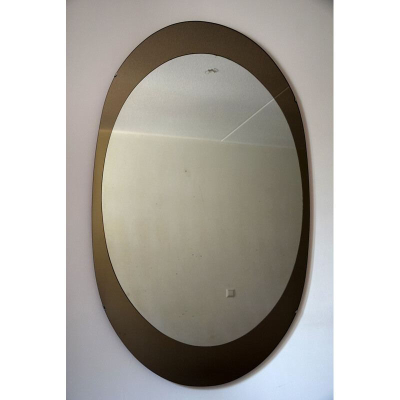 Espejo oval vintage de Cristal Arte, Italia 1960