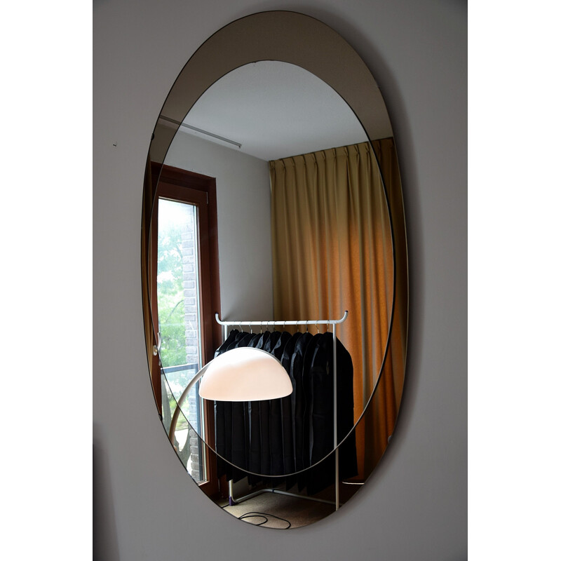 Espelho oval Vintage de Cristal Arte, Itália 1960