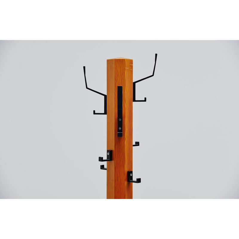 Vintage coat stand in pine wood Swedish 1960