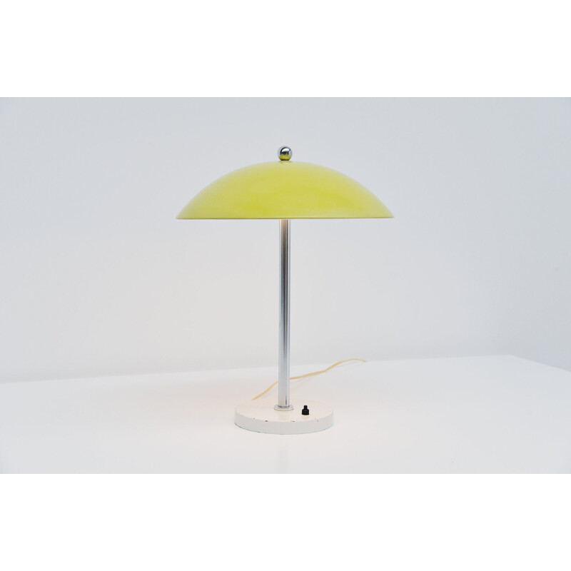 Lampe de table vintage jaune Gispen Wim Rietveld champignon 1950