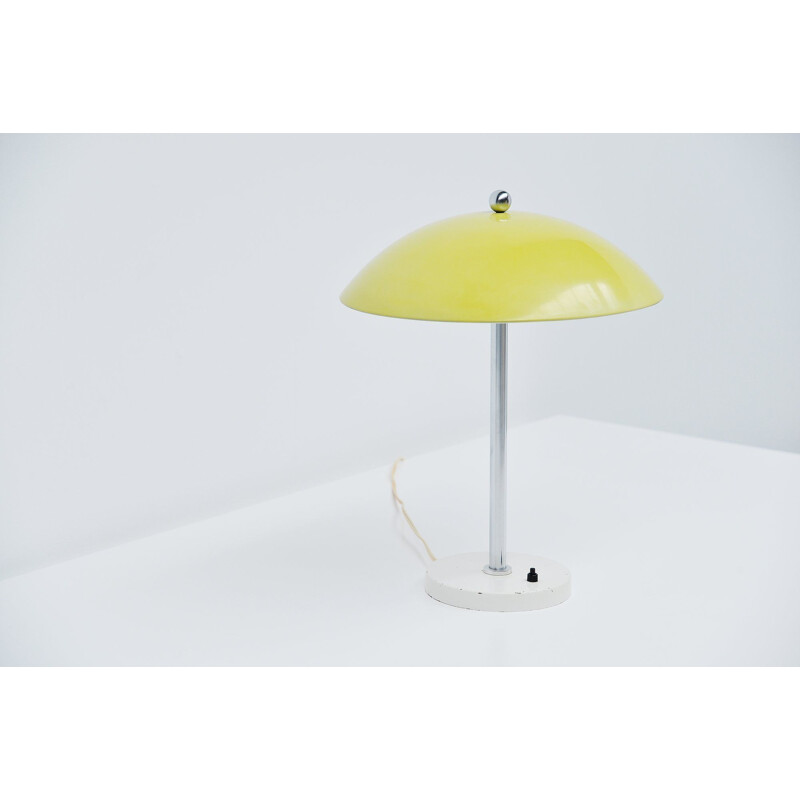 Vintage table lamp yellow Gispen  Wim Rietveld mushroom 1950