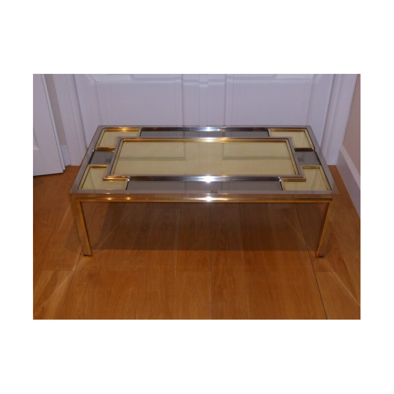 Italian Nazaret coffee table in glass and brass - 1970s 