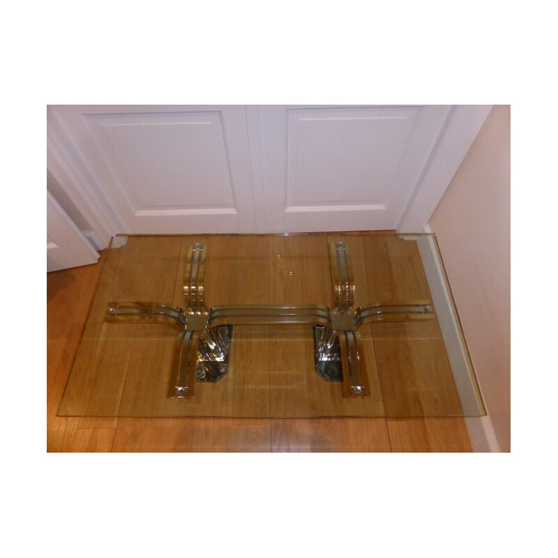 Italian coffee table in chromed metal and glass - 1970s