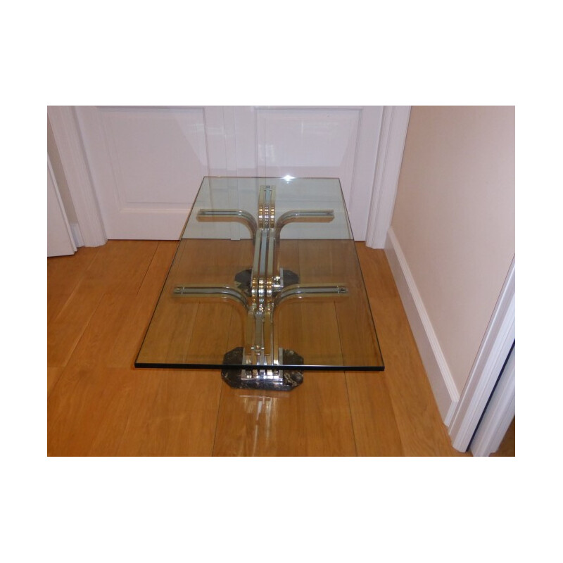 Italian coffee table in chromed metal and glass - 1970s