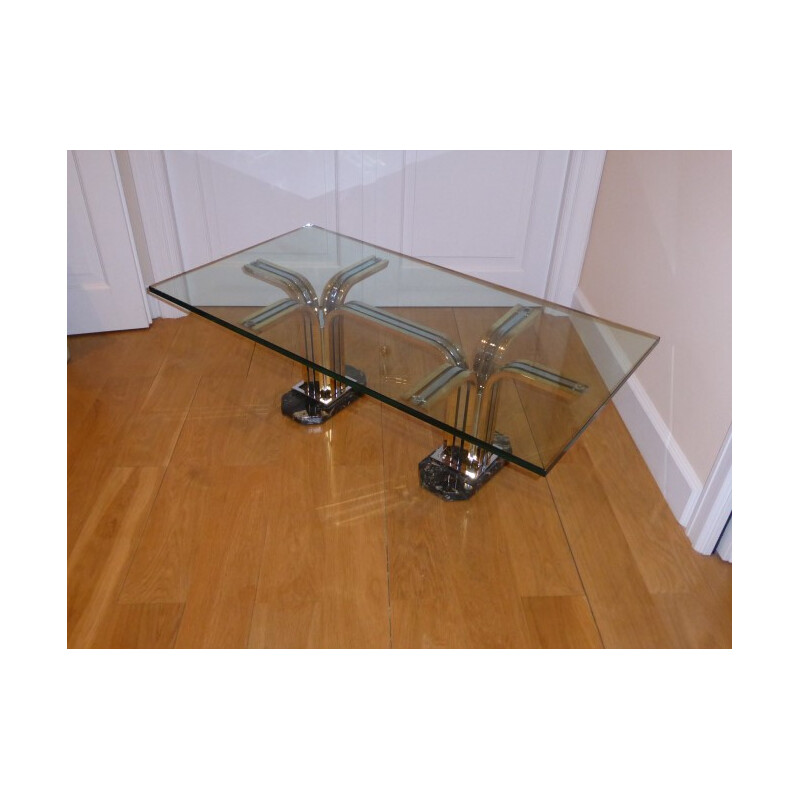 Italian coffee table in chromed metal and glass - 1970s