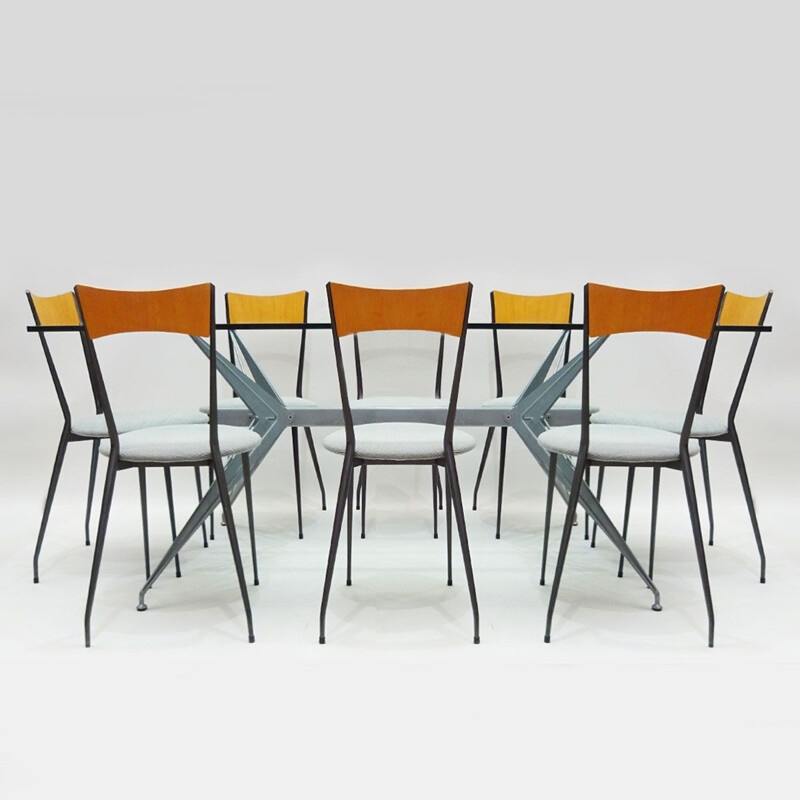 Vintage Conran dining set in glass, metal and fabric 1980s