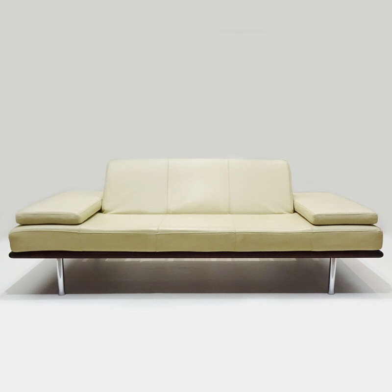 Vintage ivory leather Italian sofa bed 1980s