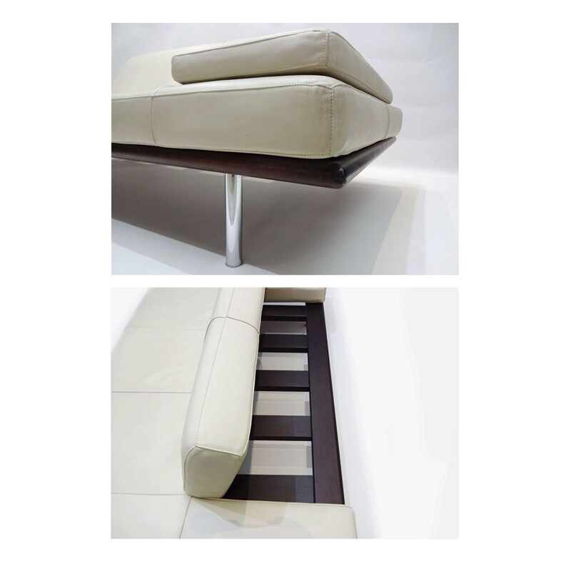 Vintage ivory leather Italian sofa bed 1980s