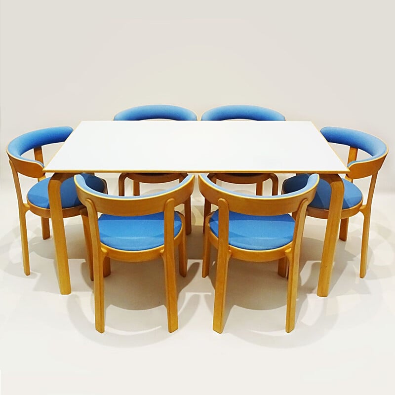 Vintage Set of dining table and chair  Beech bentwood compact Alvar Aalto Rud Thygesen Danish 