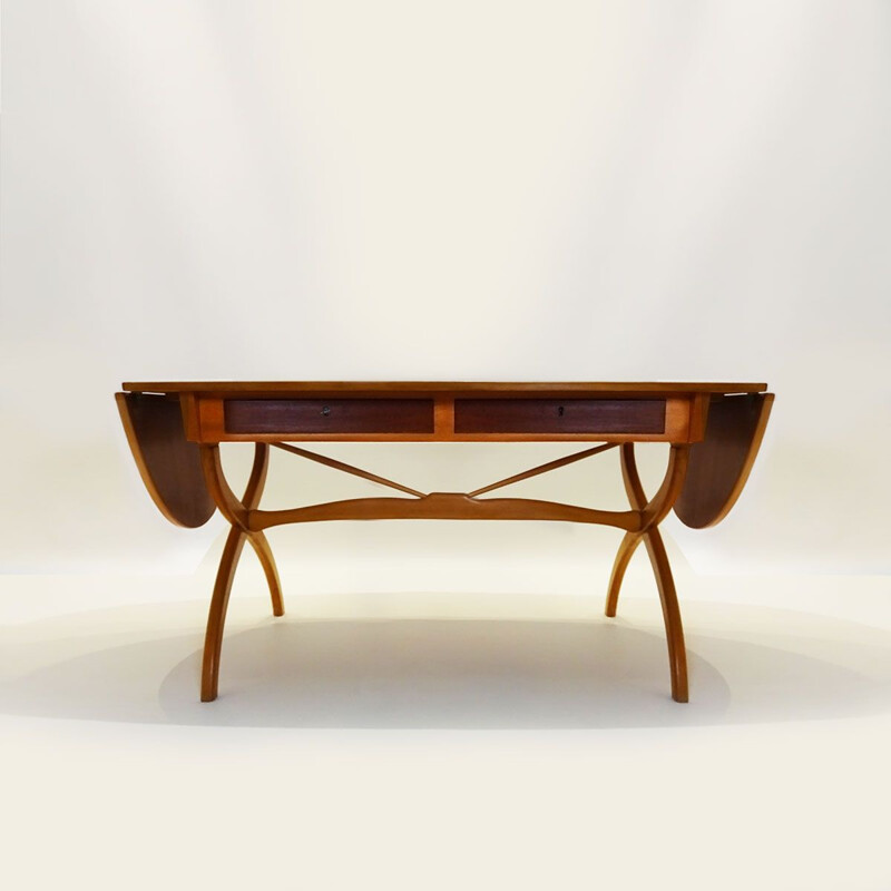 Mid Century Beech and Teak drop leaf desk  Børge Mogensen Danish 1957