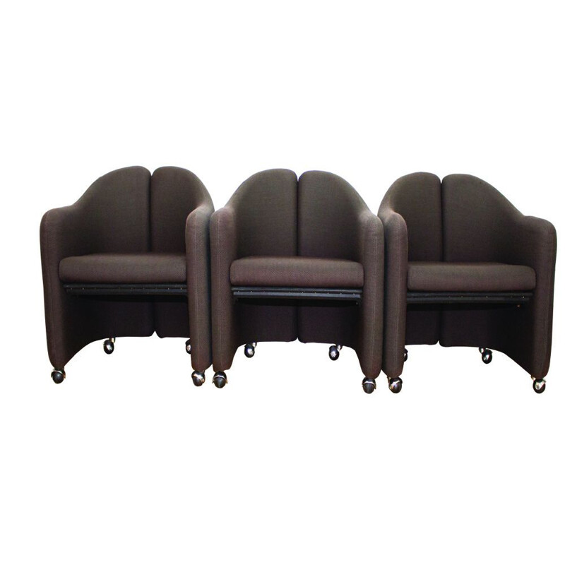 Set of 3 vintage PS 142 Club Chairs by Eugenio Gerli for Tecno, Italy, 1970s