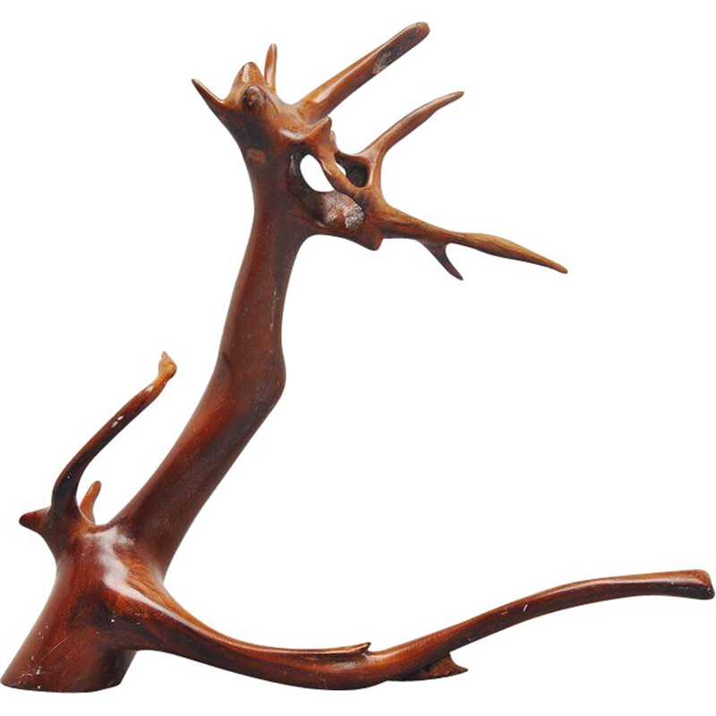 Sculpture vintage de tronc d'arbre en forme de dragon 1960