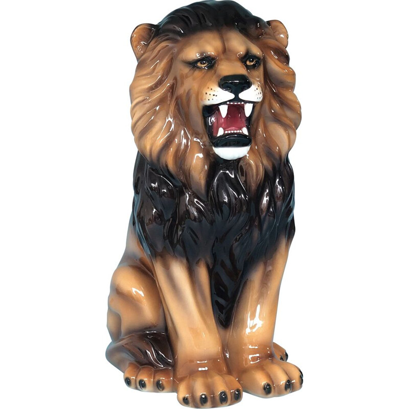 Grand Lion en porcelaine vintage Art Déco