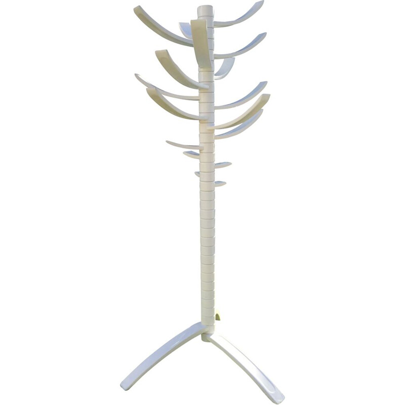 Large Vintage Sculptured Coat Hanger "RENNA" in white lacquered wood by Bruce Tippett for Gavina 1960