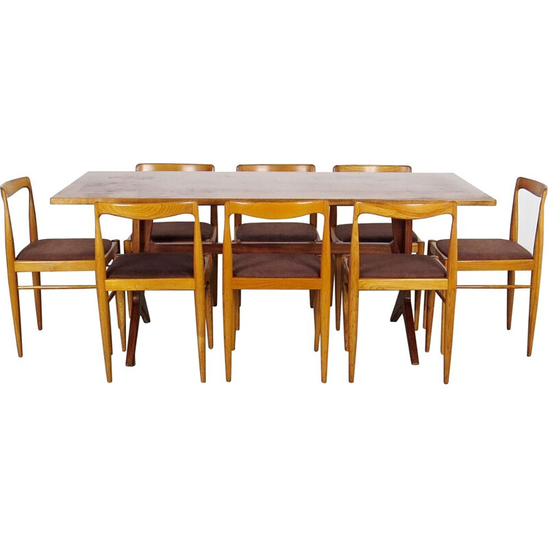 Ensemble de table à manger et 8 chaises vintage Tchécoslovaquie 1960