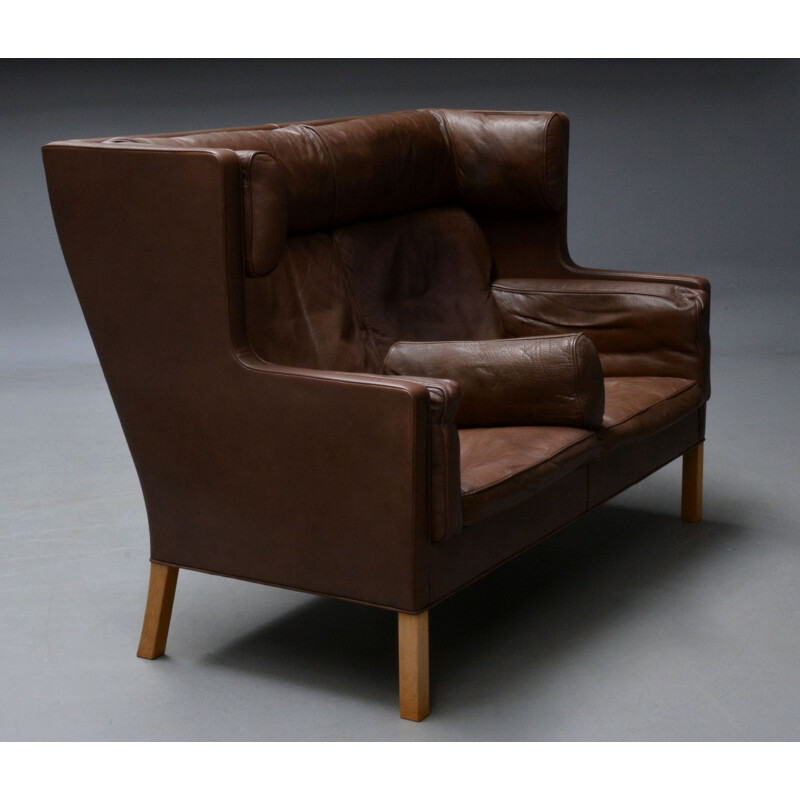 Vintage brown leather sofa Borge Mogensen coupé 2192