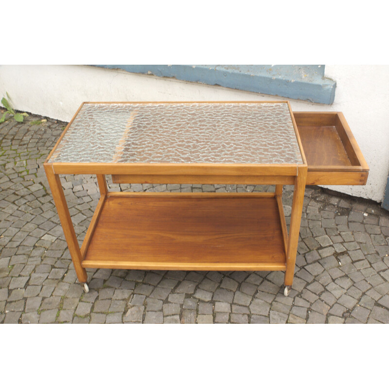 Midcentury Tea Trolley In Teak & Beech Serving Trolley Tray Glass Top Swedish 1960s