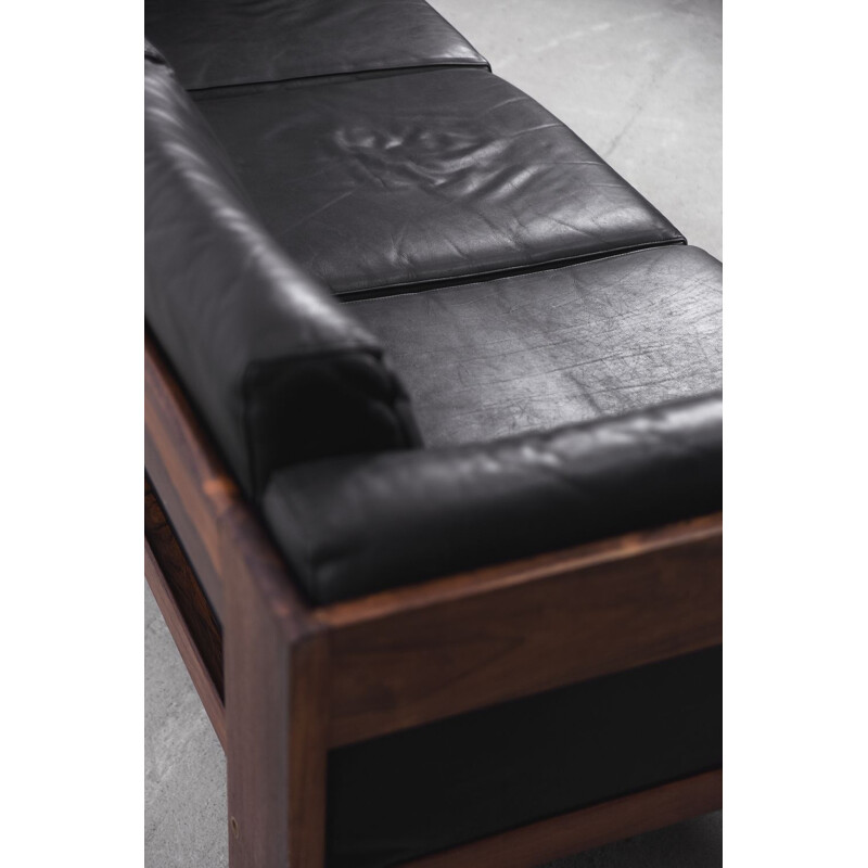 Vintage Bastiano Leather Black Sofa by Tobia & Afra Scarpa by Gavina, 1962