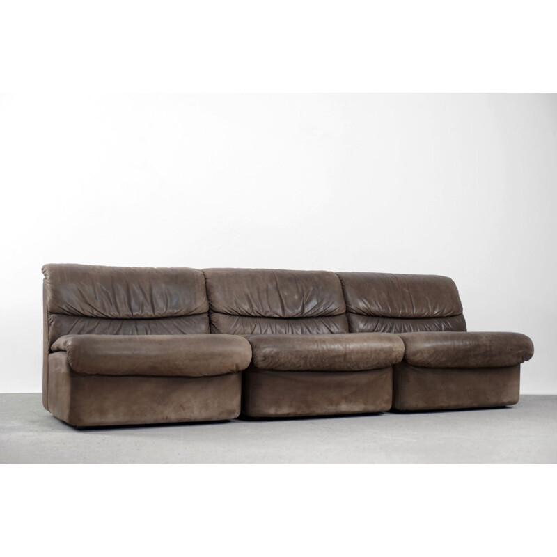 Set of 5 vintage Brutalist Patinated Leather Modular Corner Sofa by Musterring, 1960s
