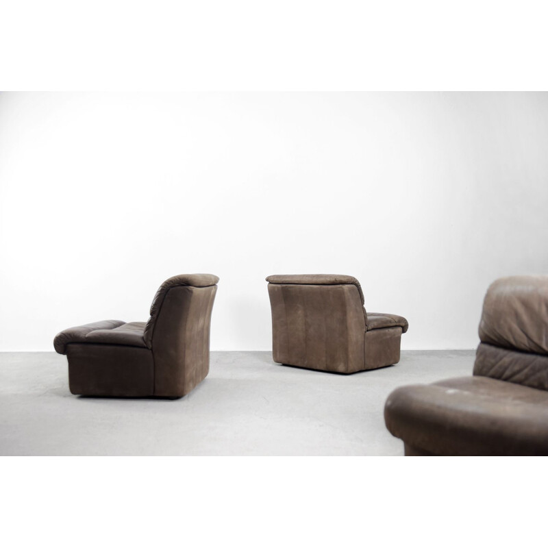 Set of 5 vintage Brutalist Patinated Leather Modular Corner Sofa by Musterring, 1960s