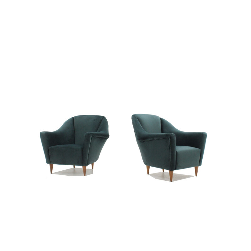 Pair of Vintage velvet armchairs for Ariberto Colombo Ico Parisi 1950s