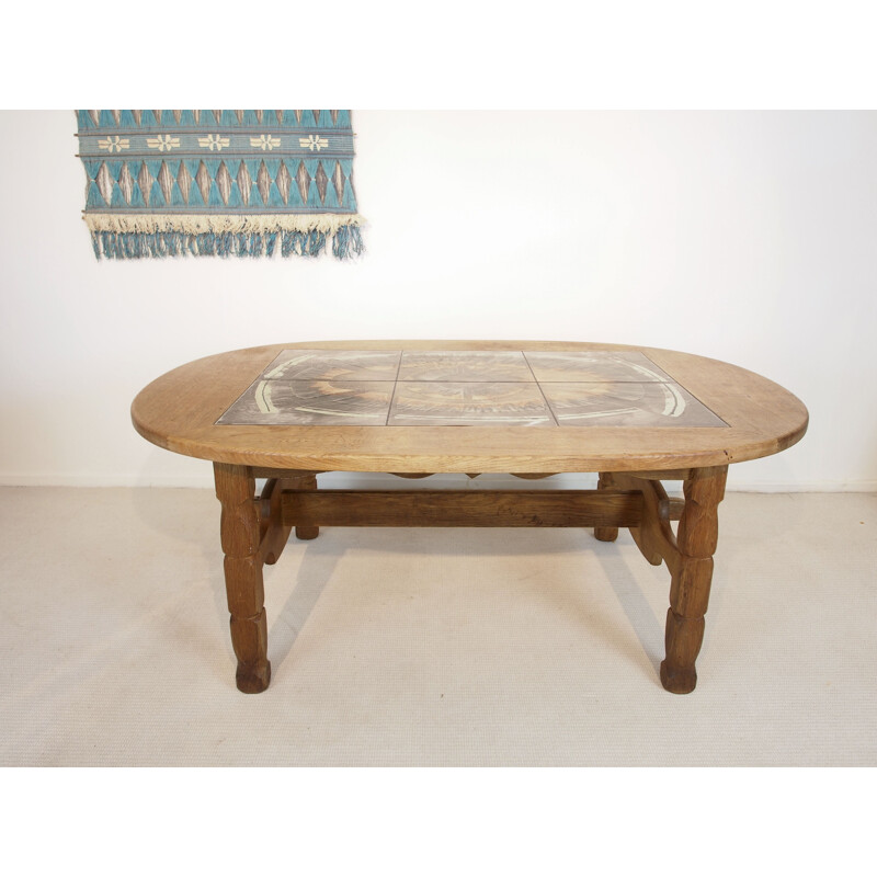 Vintage coffee table with Poul H. Poulsen Ceramic tiles Gangso Scandinavian brutalen 1999