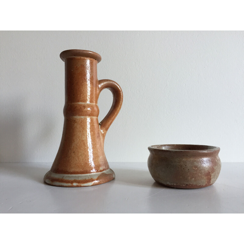 Vintage Candleholder and Candle Jar in Sandstone