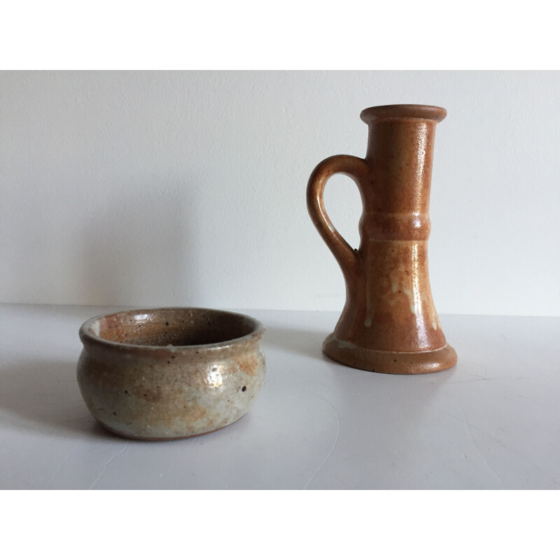 Vintage Candleholder and Candle Jar in Sandstone