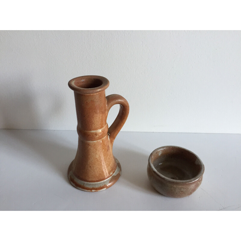 Vintage Candleholder and Candle Jar in Sandstone