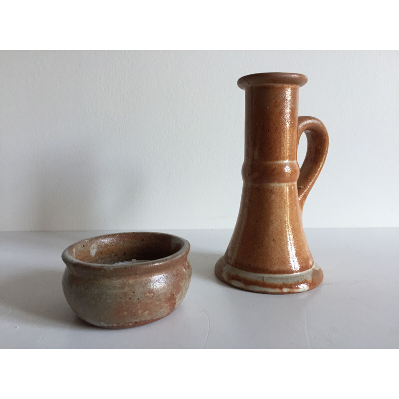 Vintage Candleholder and Candle Jar in Sandstone