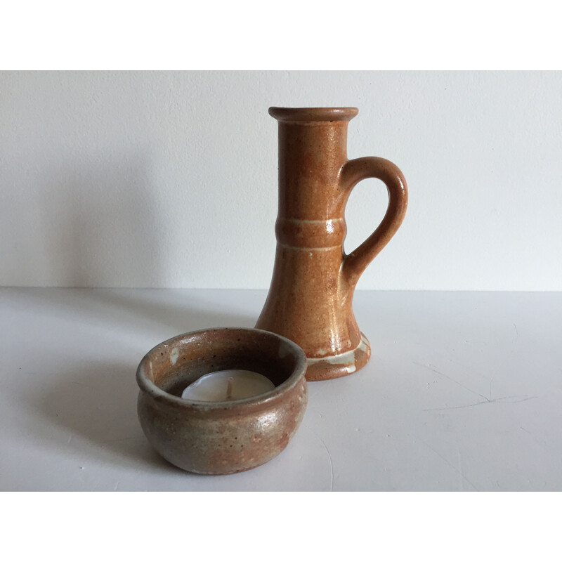 Vintage Candleholder and Candle Jar in Sandstone