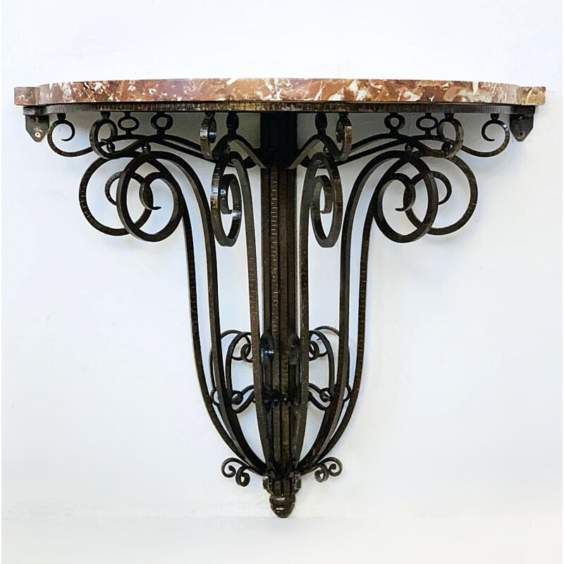 Vintage console table Art Deco, Wrought Iron And Marble  1930