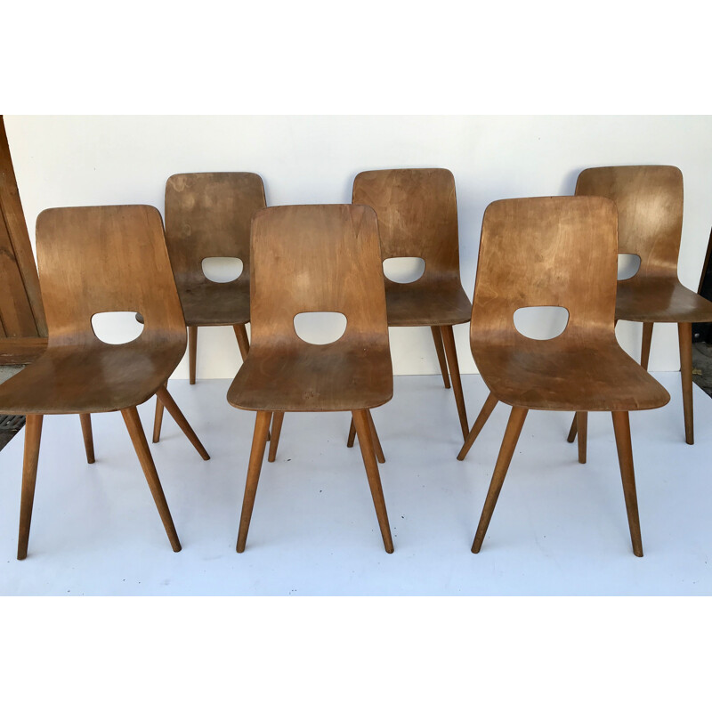 Suite of 6 vintage chairs by Hans Bellmann for Horgen Glarus, Switzerland 1950