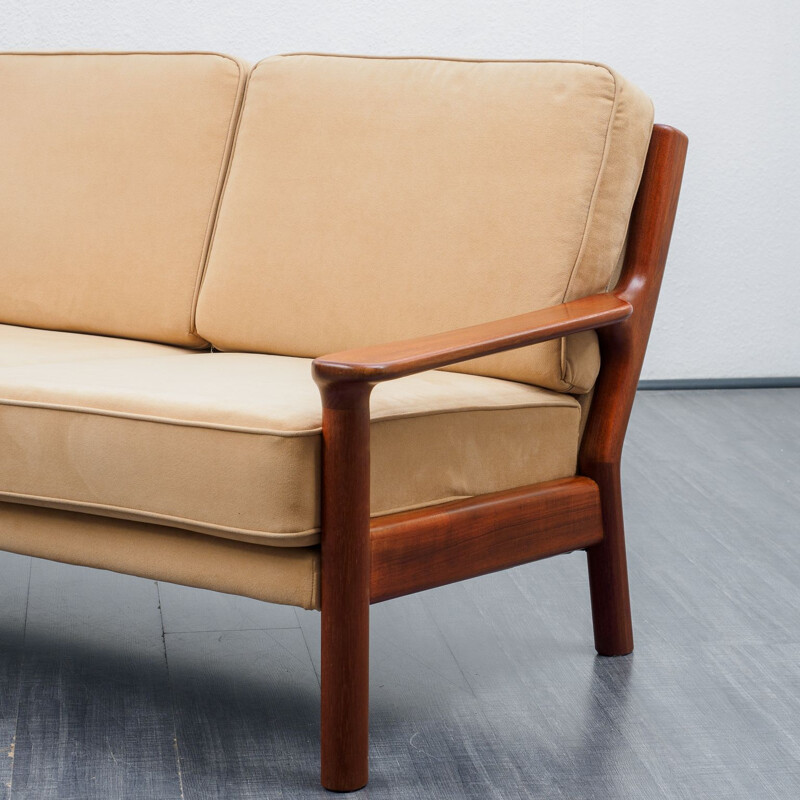 Vintage teak sofa, Alcantara cover Scandinavian 1970s
