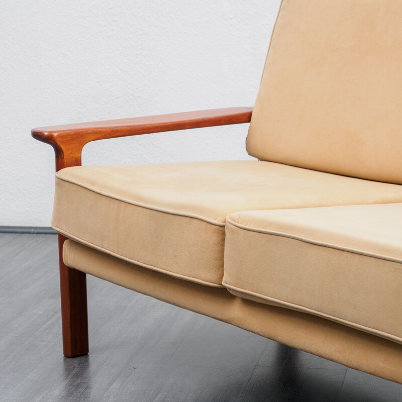 Vintage teak sofa, Alcantara cover Scandinavian 1970s