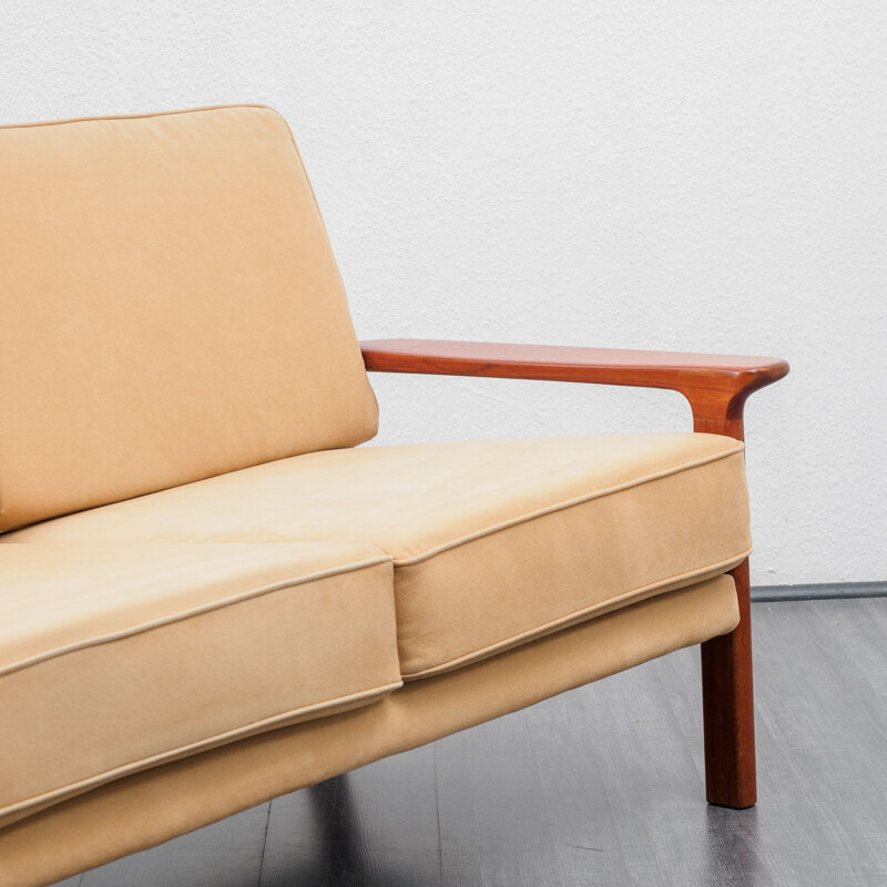 Vintage teak sofa, Alcantara cover Scandinavian 1970s