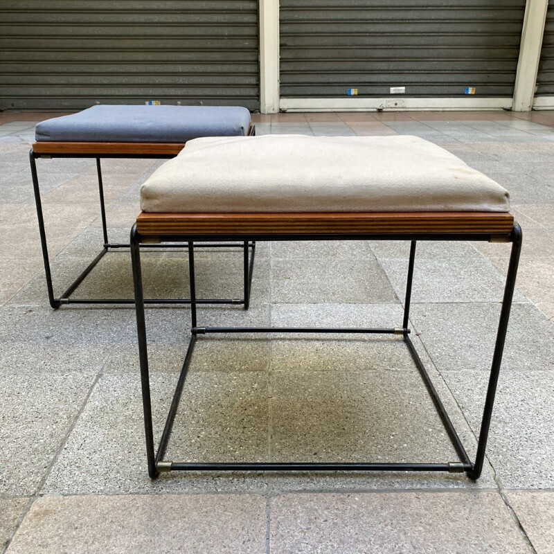 Paire de tables d'appoint vintage réversible tabouret, Pierre Guariche 1975